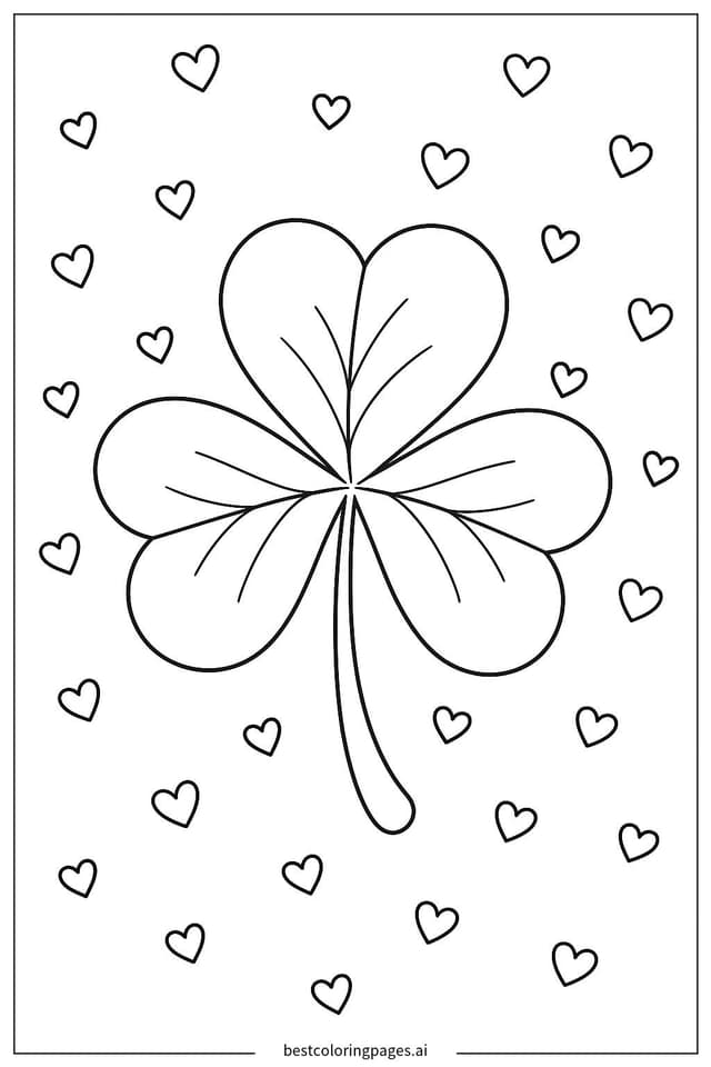 Dibujos de Trébol rodeado de pequeños corazones para Colorear