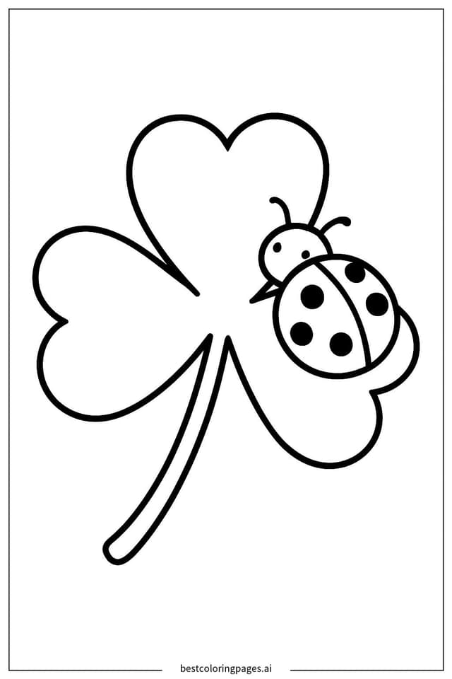 Charming Shamrock with Lucky Ladybug Coloring Page