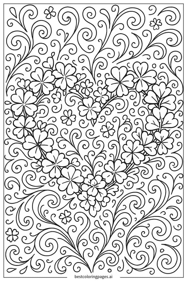 Dibujos de Tréboles formando una corona en forma de corazón para Colorear