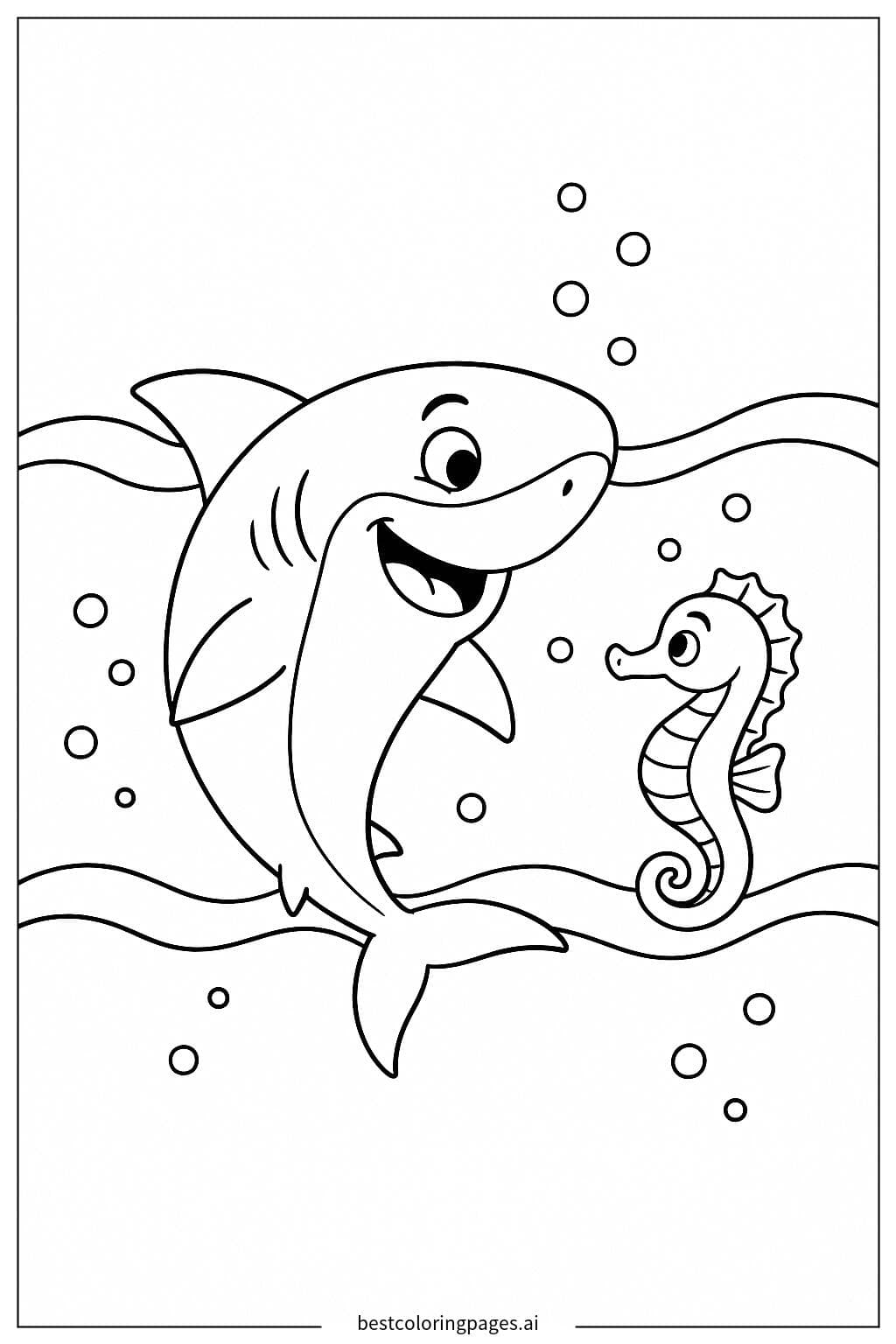 Shark and Seahorse Conversation Coloring Page