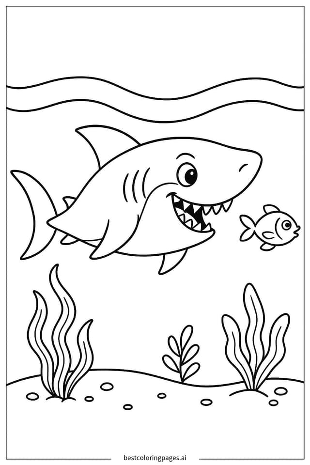 サメが小魚を追いかけるぬりえ のぬりえ