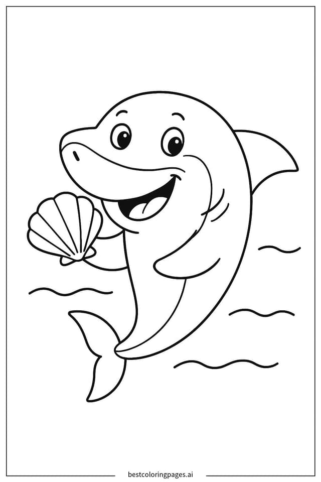 鯊魚握著海螺 著色圖