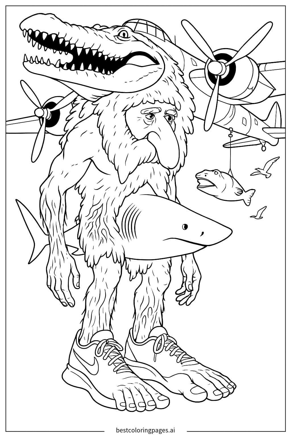 Shark Man Hybrid Coloring Page