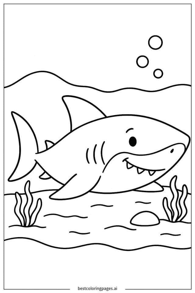 鯊魚悠然躺在海床上 著色圖