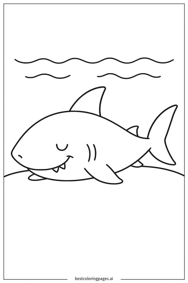 海底で眠るサメ のぬりえ