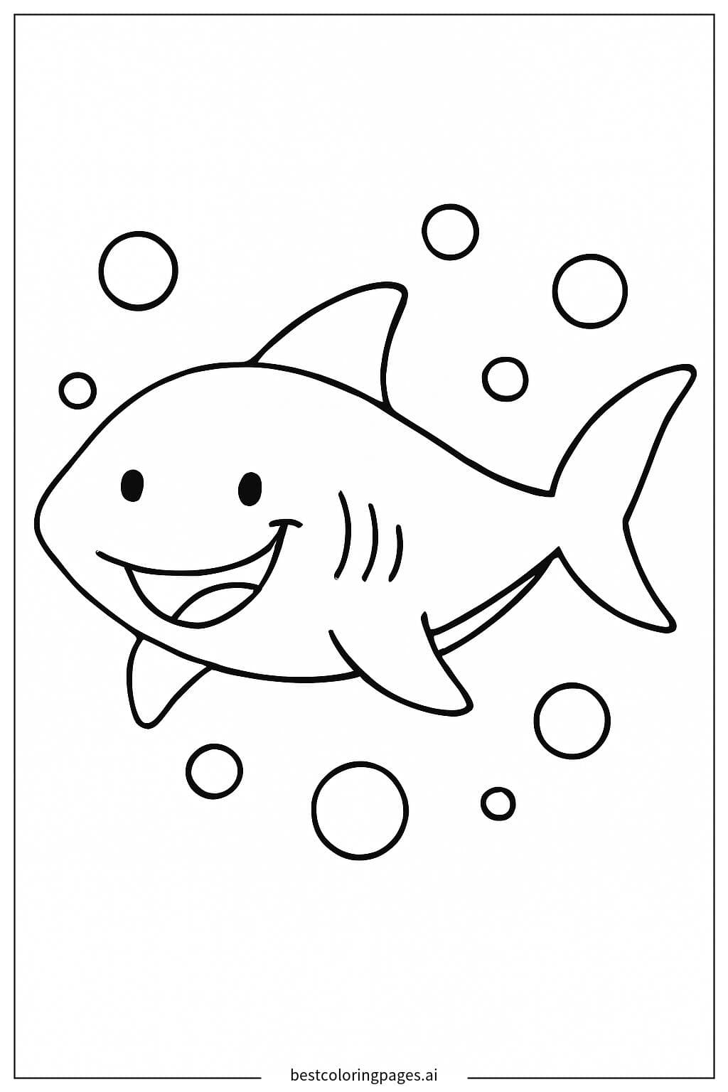 Happy Shark Surrounded by Bubbles