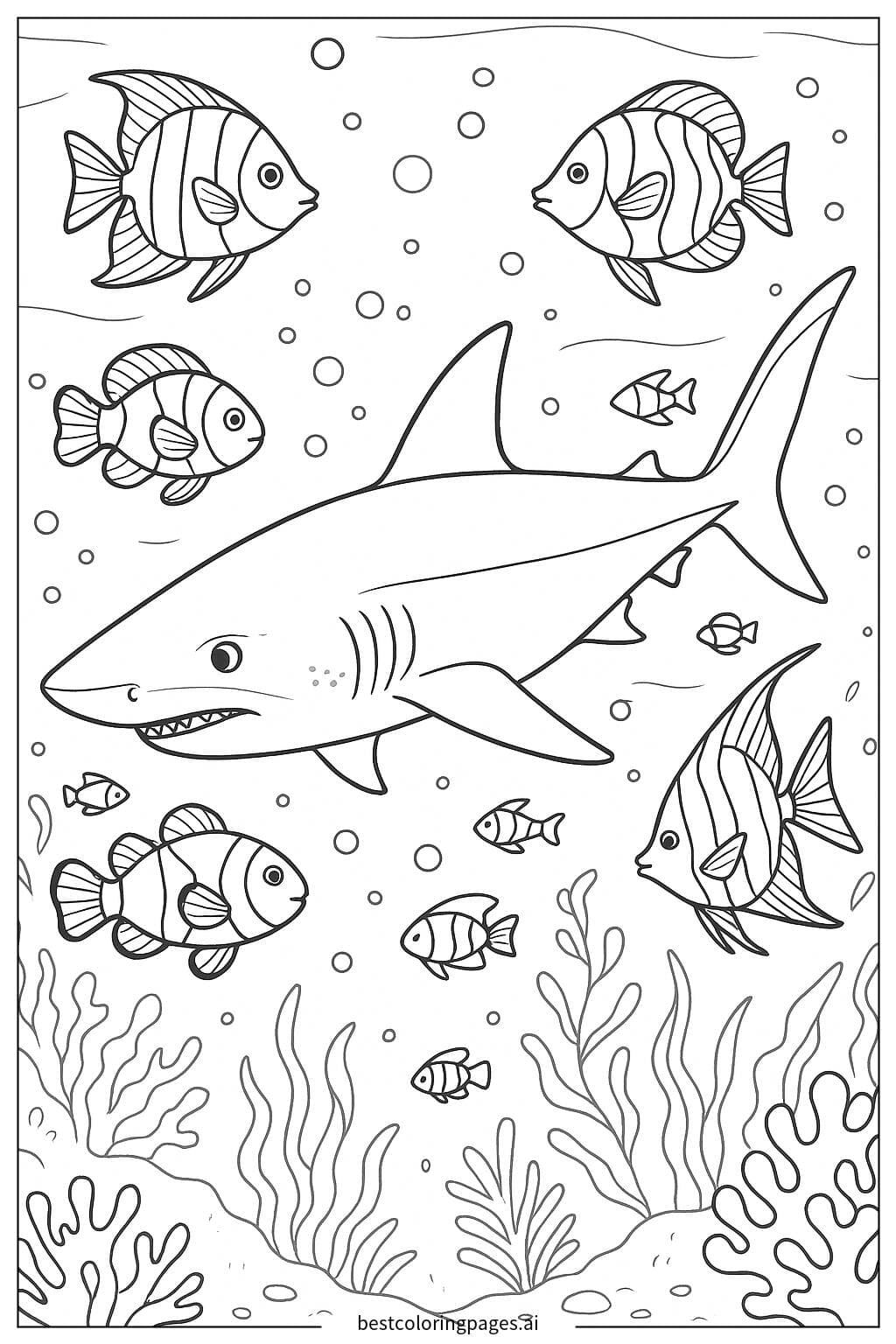 Shark Swimming Among Colorful Fish