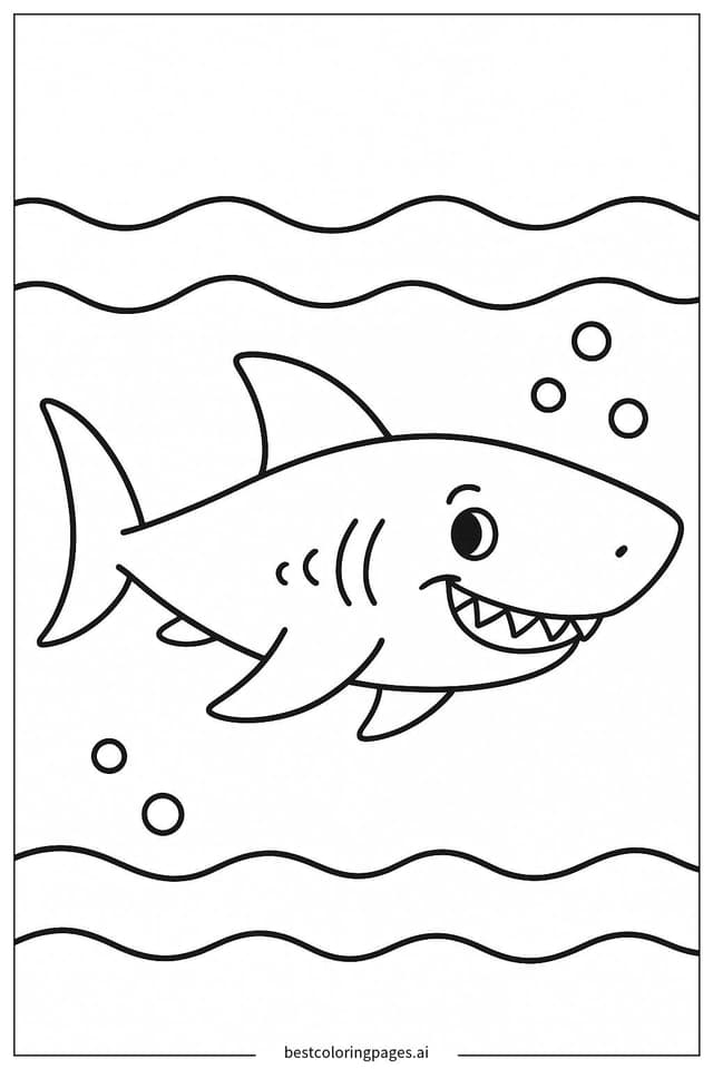 鯊魚在海洋中游泳 著色圖