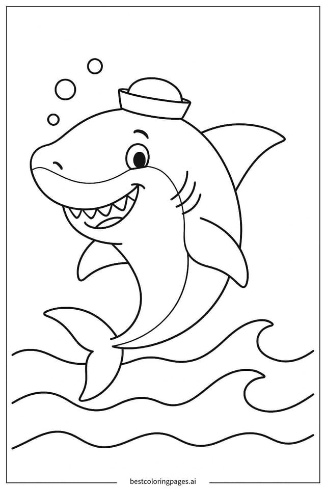 戴著可愛帽子的鯊魚 著色圖