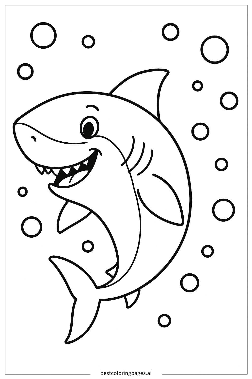 Smiling Shark with Bubbles Coloring Page