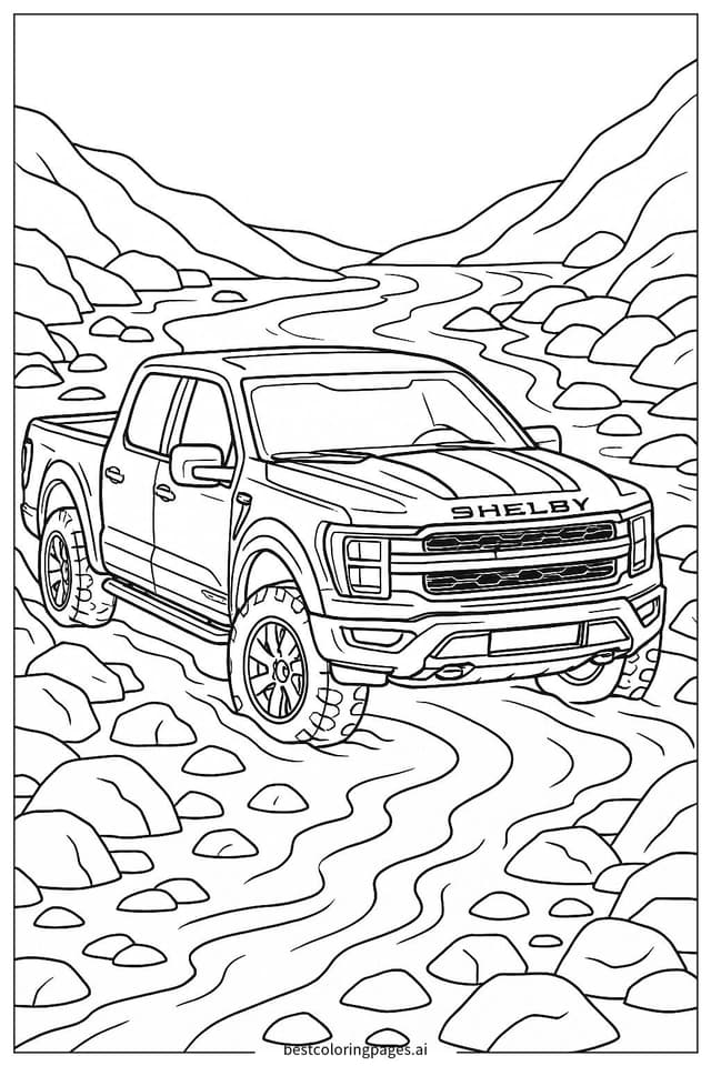 Shelby Truck Navigates River Crossing Coloring Page