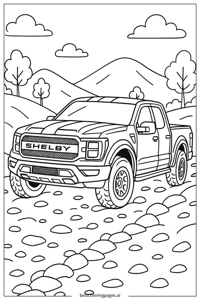 Shelby Truck on Rocky Road Coloring Page