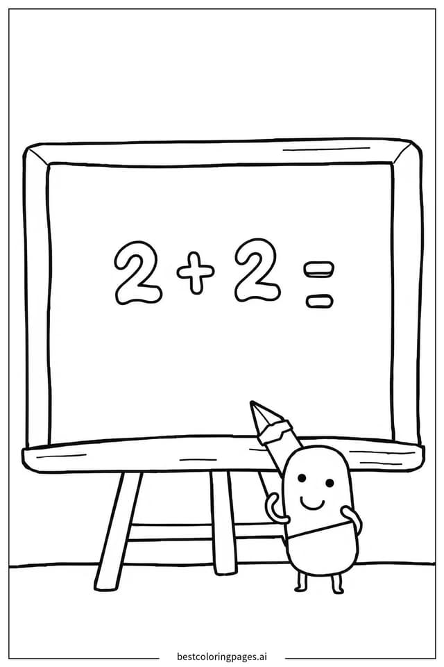 Simple Addition on a Blackboard Coloring Pages