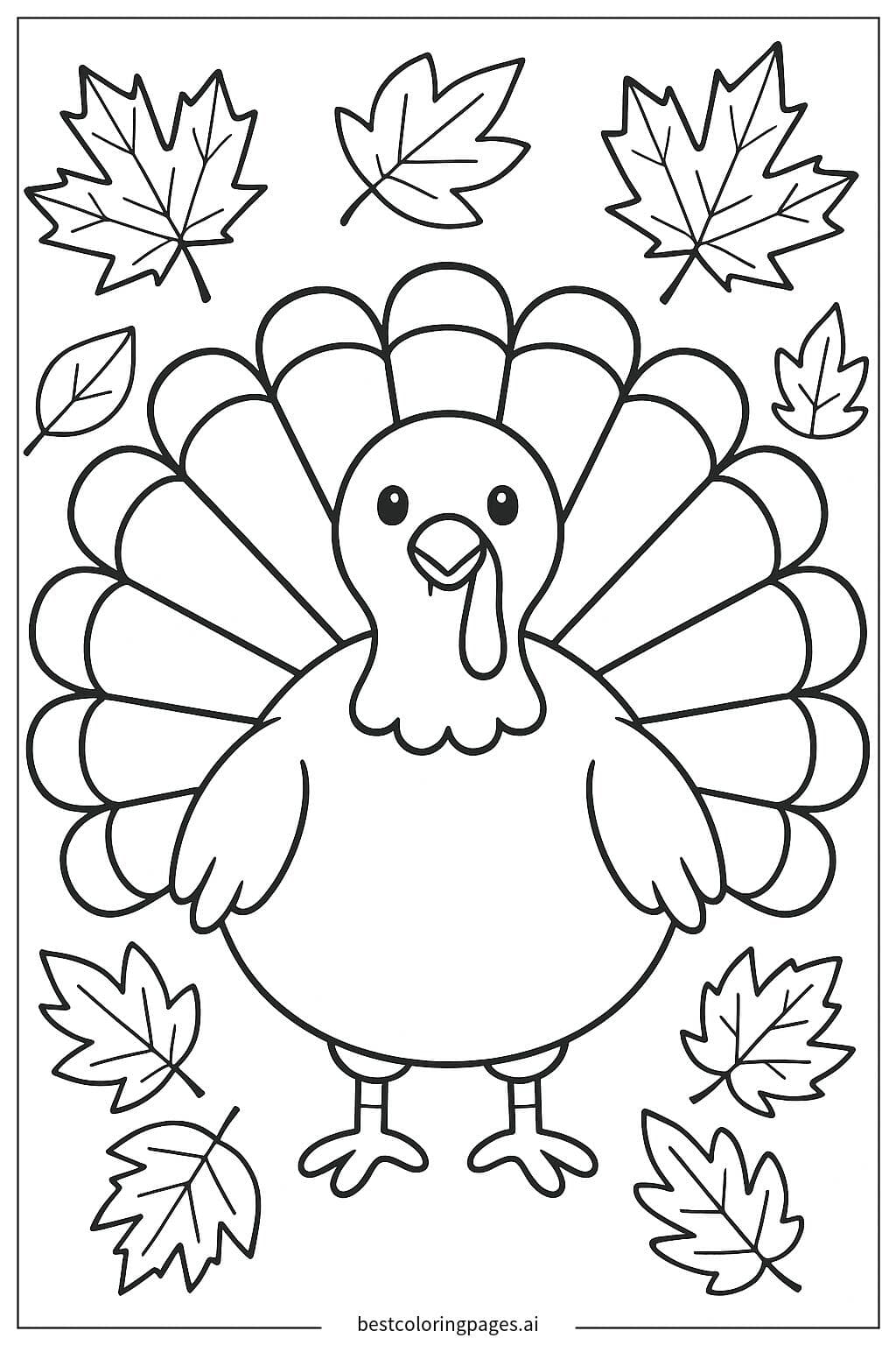Thanksgiving Turkey with Autumn Leaves