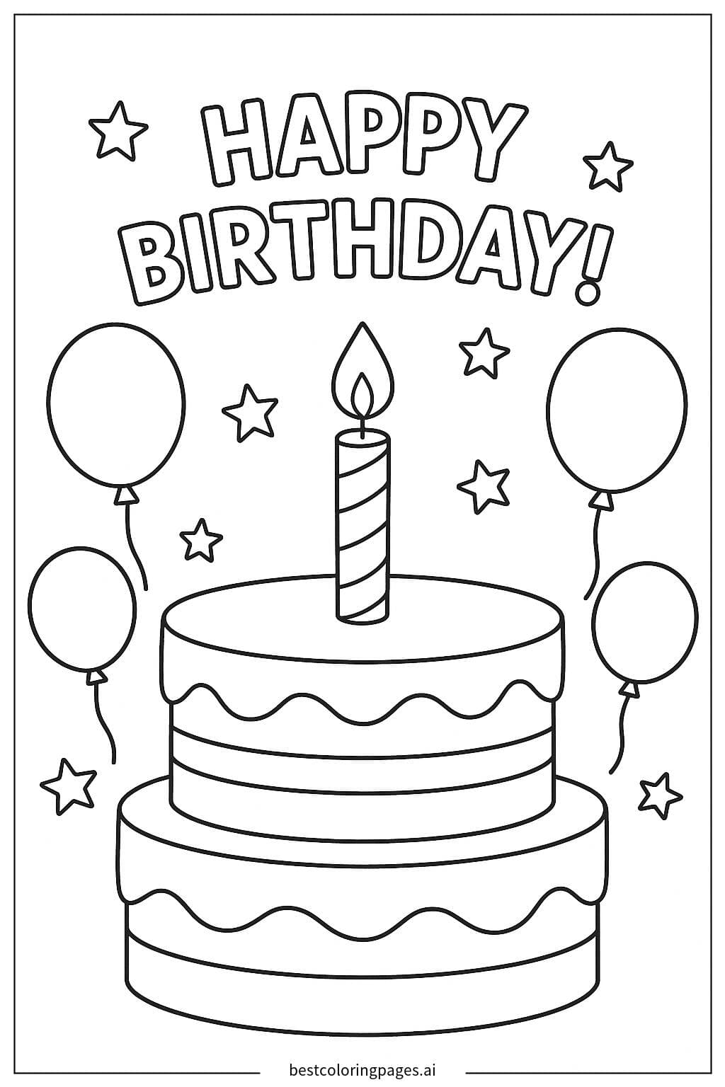 Fun Birthday Cake Coloring Page