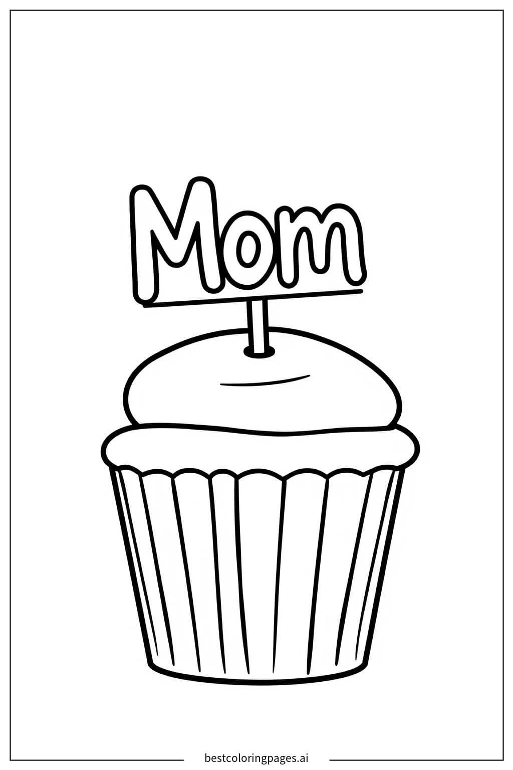 Simple Cupcake with 'Mom' Sign