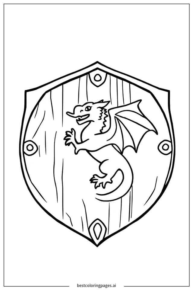 Viking Shield with Dragon Emblem Coloring Page
