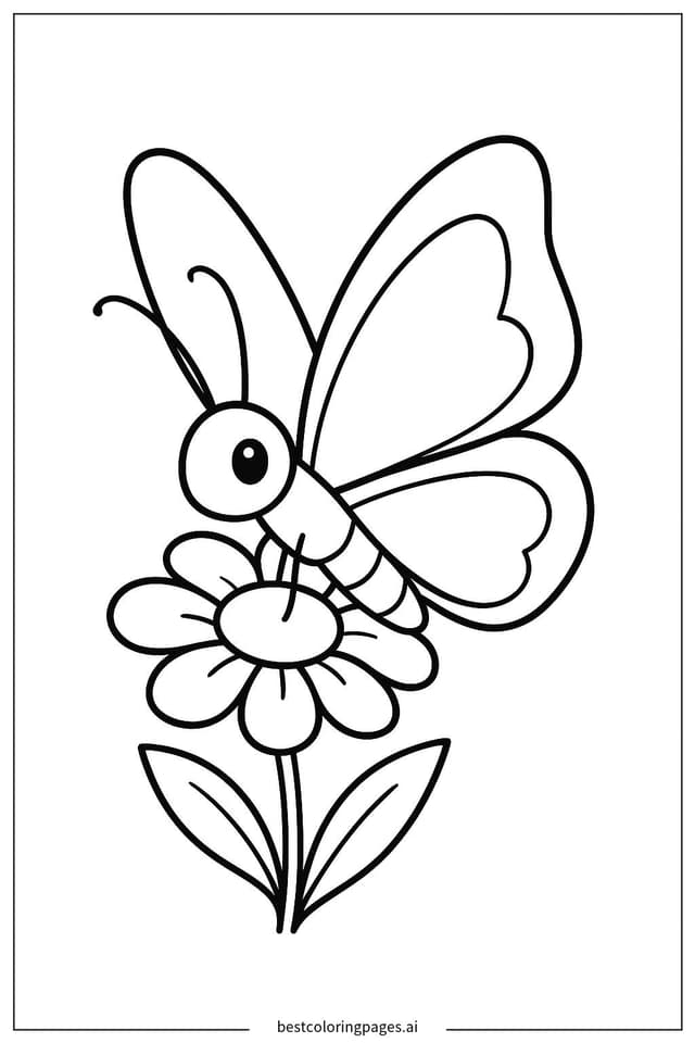 花の上の一匹の蝶 のぬりえ