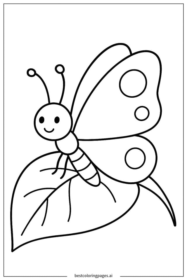 Dibujos de Mariposa Solitaria en Hoja para Colorear