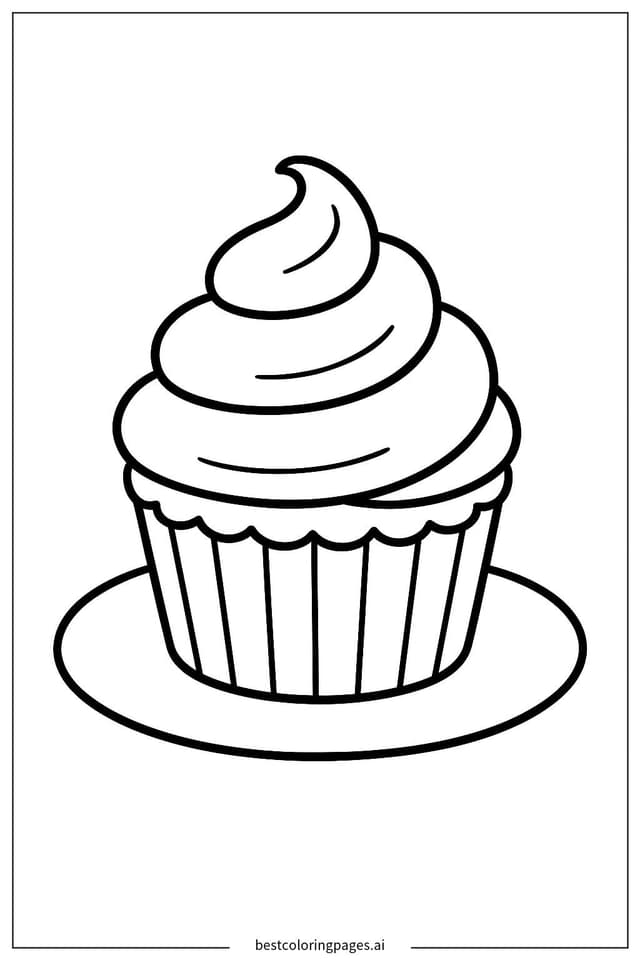 Delicious Cupcake on a Plate Coloring Page