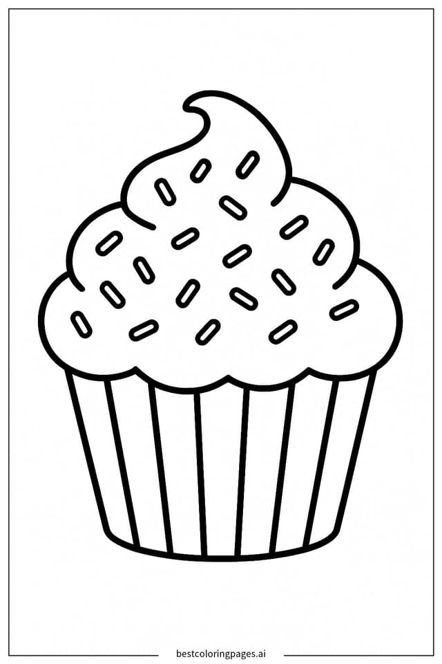 Delicious Cupcake with Colorful Sprinkles Coloring Page