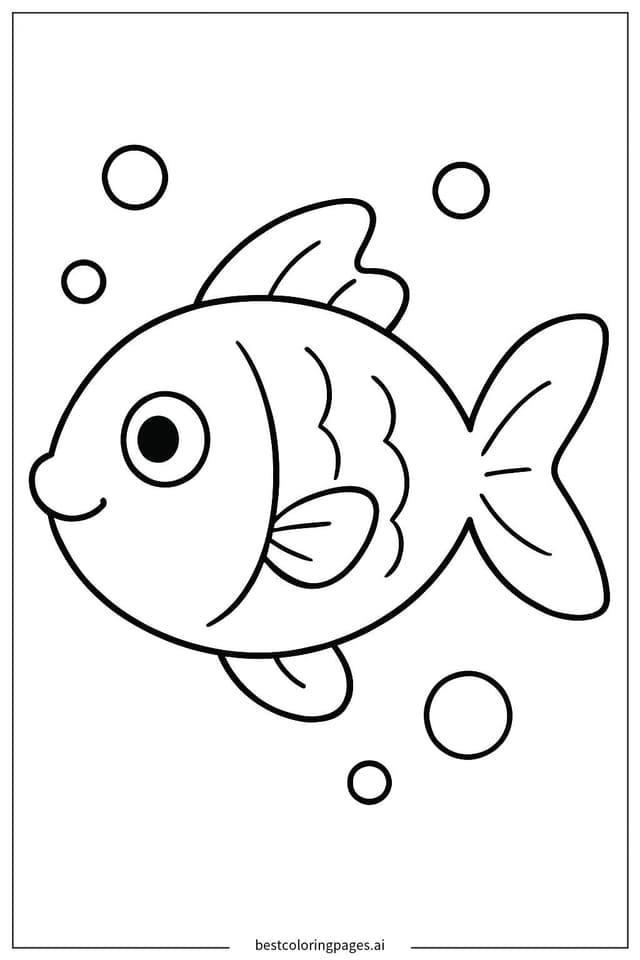 Cheerful Fish Swimming with Bubbles Coloring Page