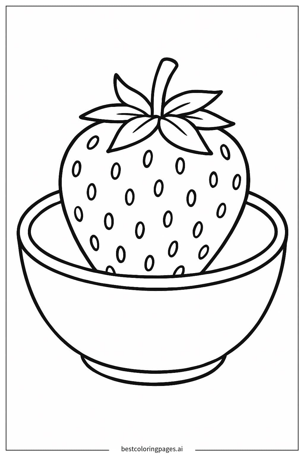 Single Strawberry in a Bowl Coloring Page