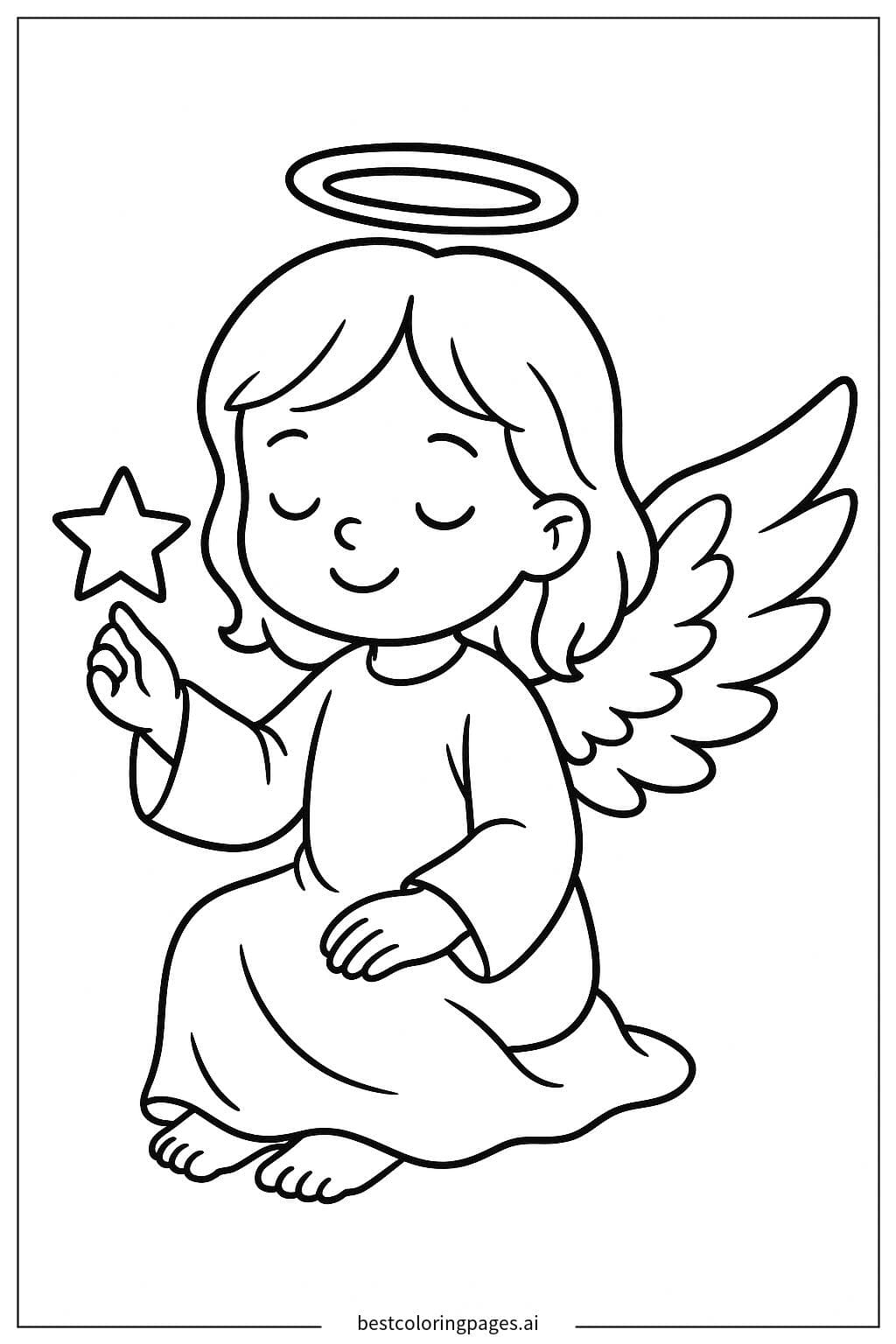 Anjo sentado com asas dobradas