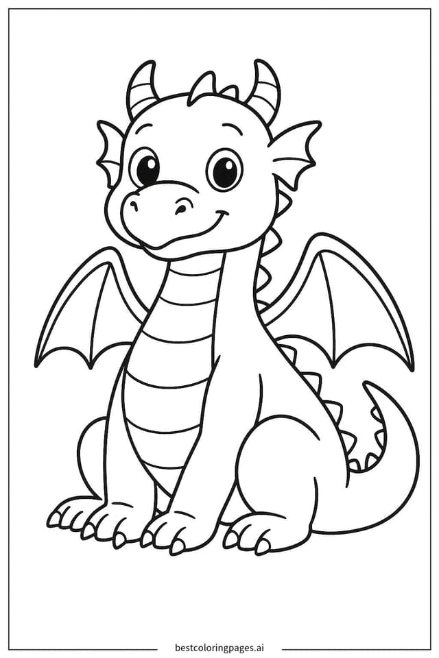 Adorable Sitting Dragon Coloring Page