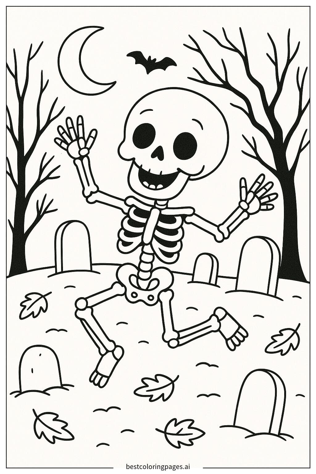 Skelett tanzt auf einem Friedhof