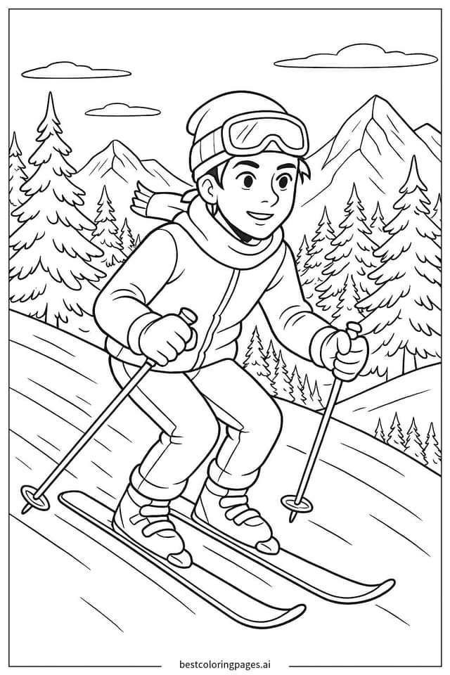 雪山滑雪冒險之旅 著色圖