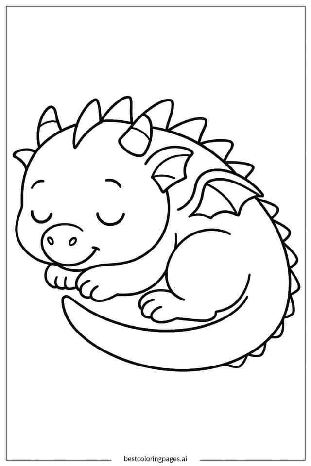 Adorable Sleeping Baby Dragon Coloring Page