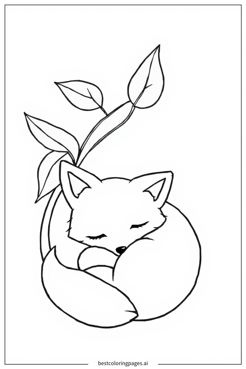 Renard endormi sous les feuilles