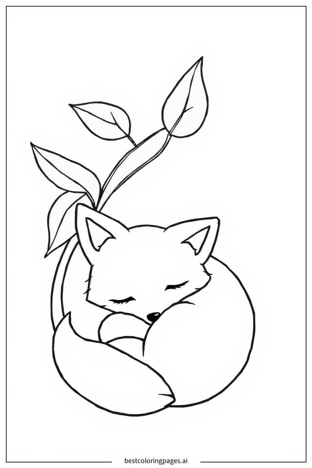 Coloriage Renard endormi sous les feuilles