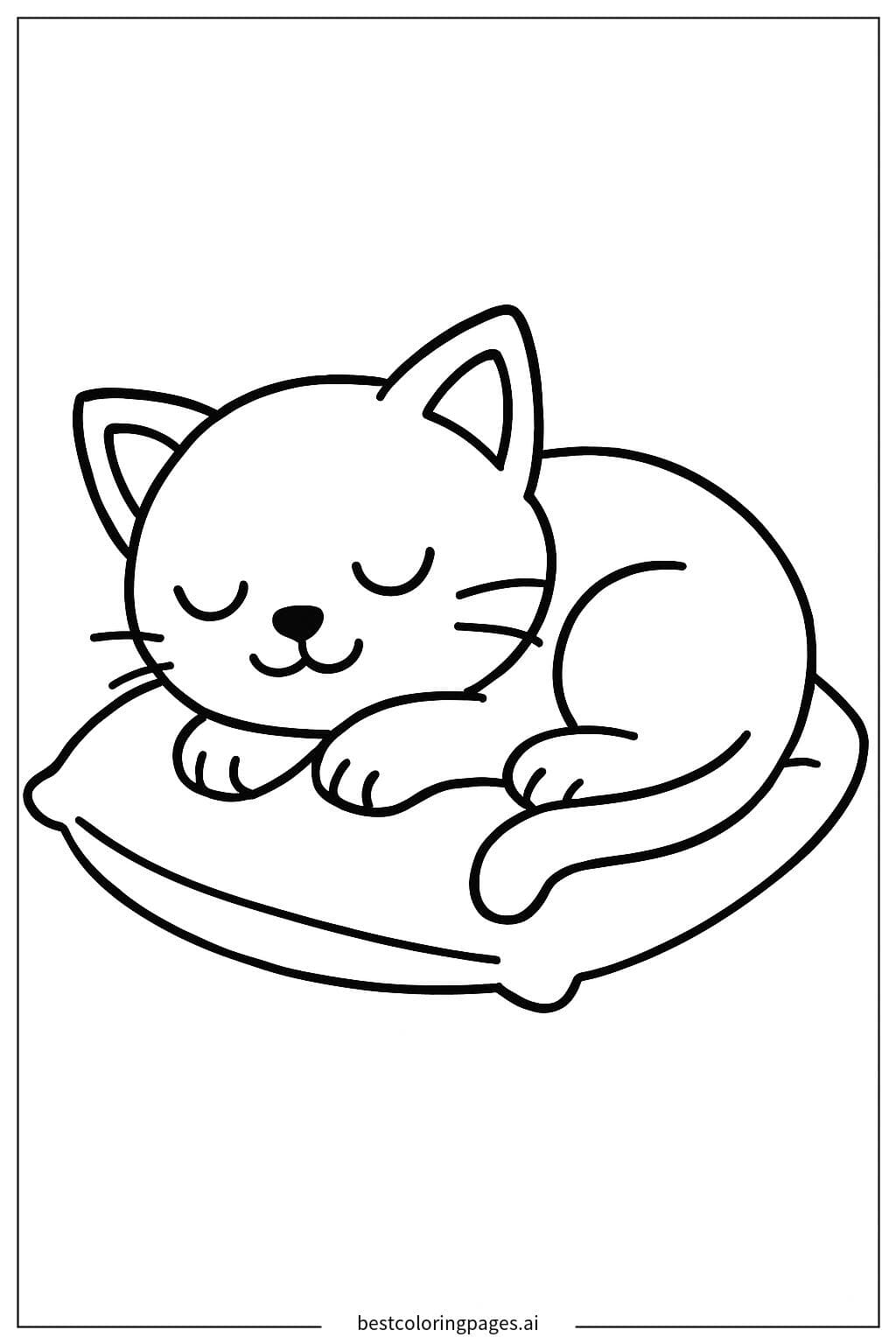 Sleeping Kitten on a Soft Pillow