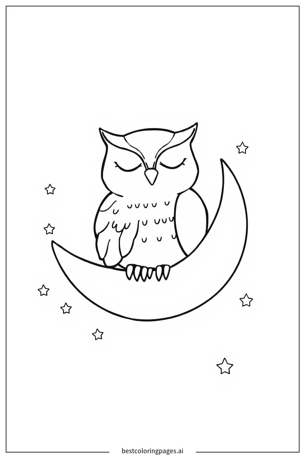 Dreamy Owl Resting on the Moon Coloring Page