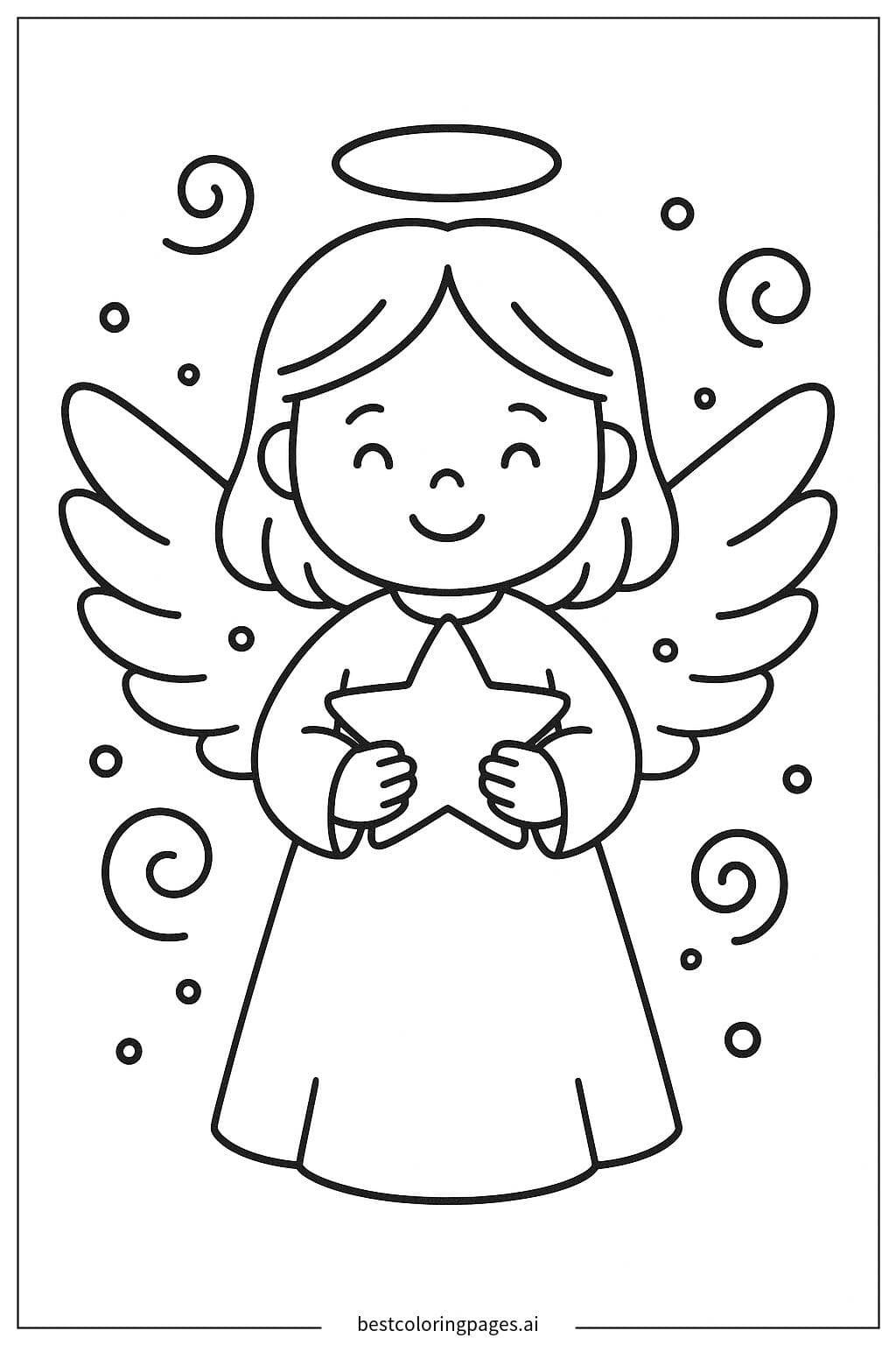 Anjo sorridente segurando uma estrela