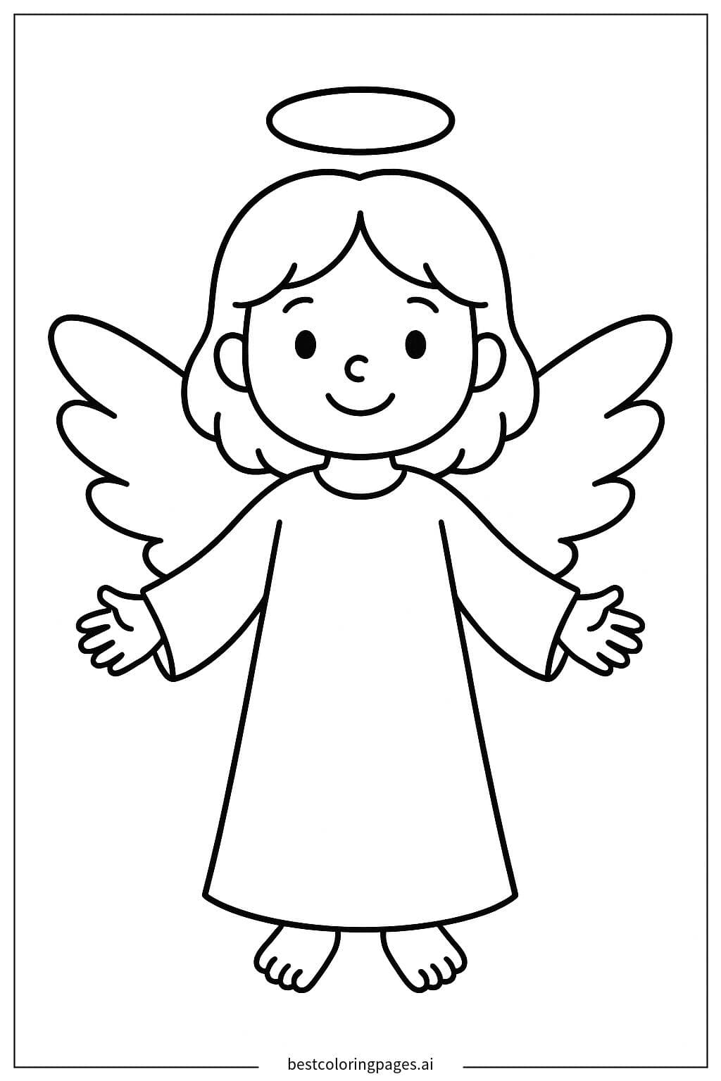 Desenhos de Anjo Sorridente com Auréola Simples para Colorir