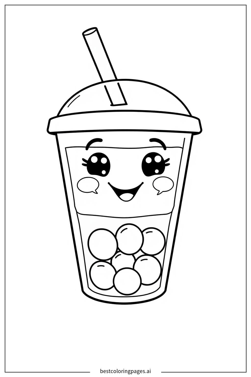 Smiling Boba Tea Cup Coloring Page