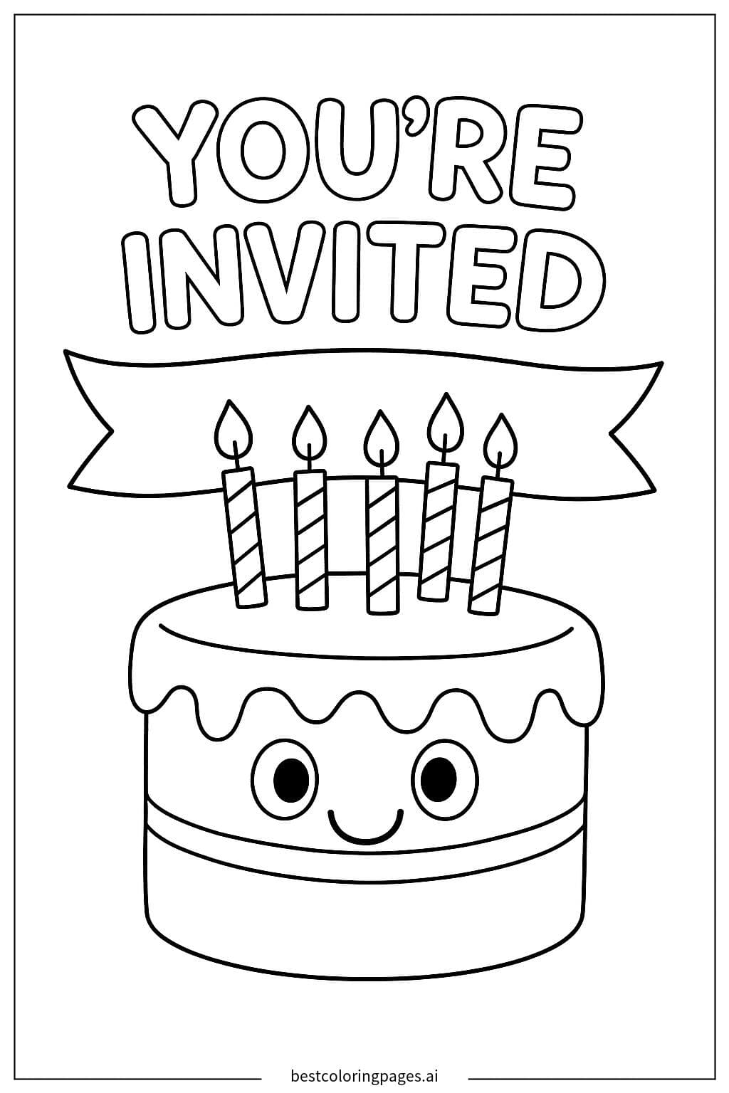 You're Invited: Smiling Cake Birthday Coloring Page