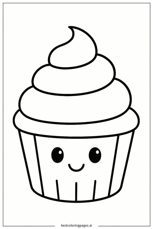 Smiling Cupcake Coloring Page