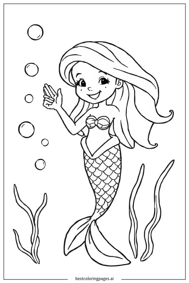 微笑美人魚揮手 著色圖