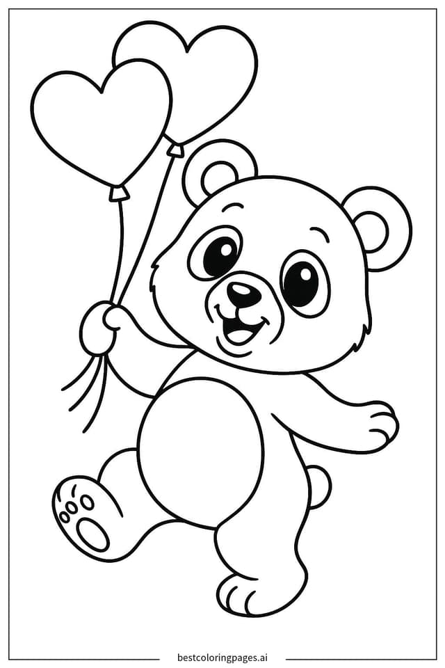 Lächelnder Panda mit Herzballons Ausmalbilder