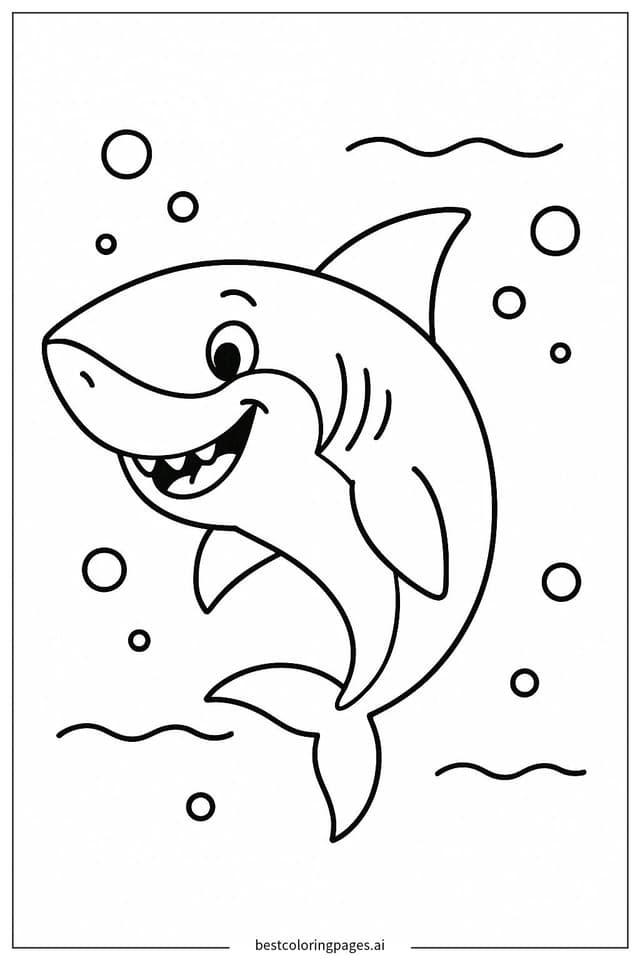 微笑的鯊魚獨自游泳 著色圖