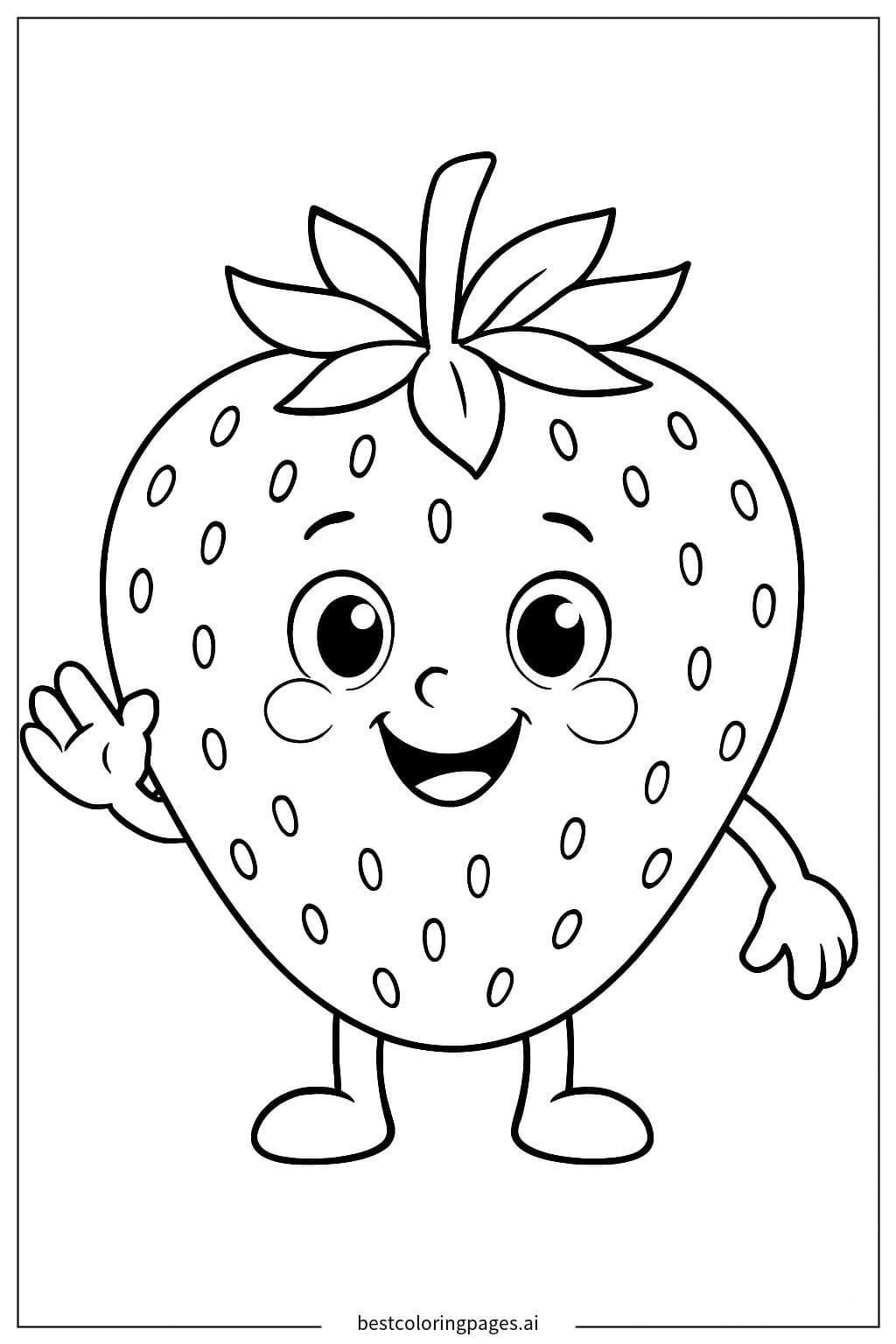 Smiling Strawberry Cartoon Character Coloring Page