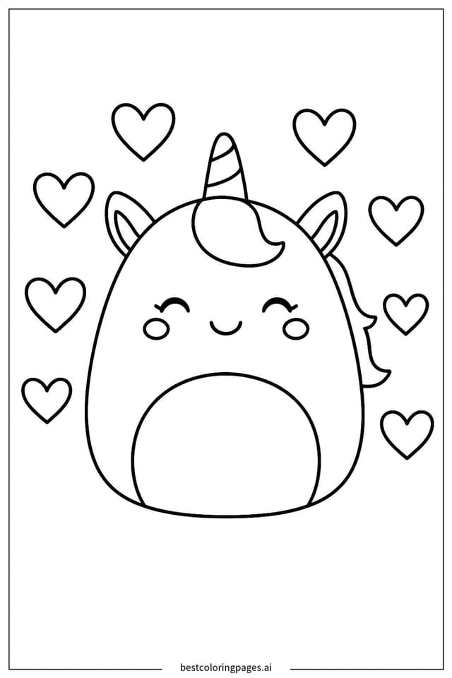 Smiling Unicorn Squishmallow Coloring Page