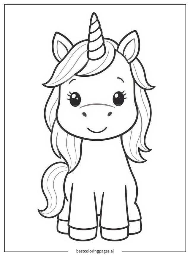 Gambar Mewarnai Unicorn Tersenyum Berdiri Diam