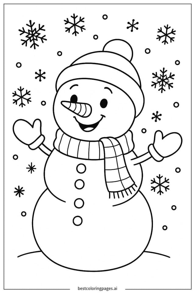 Disegni di Pupazzo di Neve con Cappello e Sciarpa da Colorare