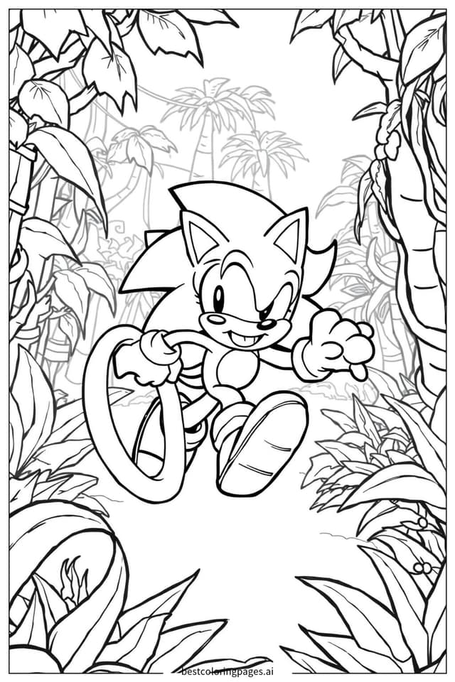 Tranh tô màu Sonic thu thập nhẫn trong rừng rậm
