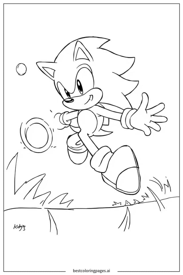 Gambar Mewarnai Sonic Mengumpulkan Cincin